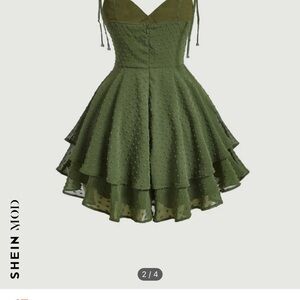 SHEIN Green Ruffled Mini Sundress with Sweetheart Neckline